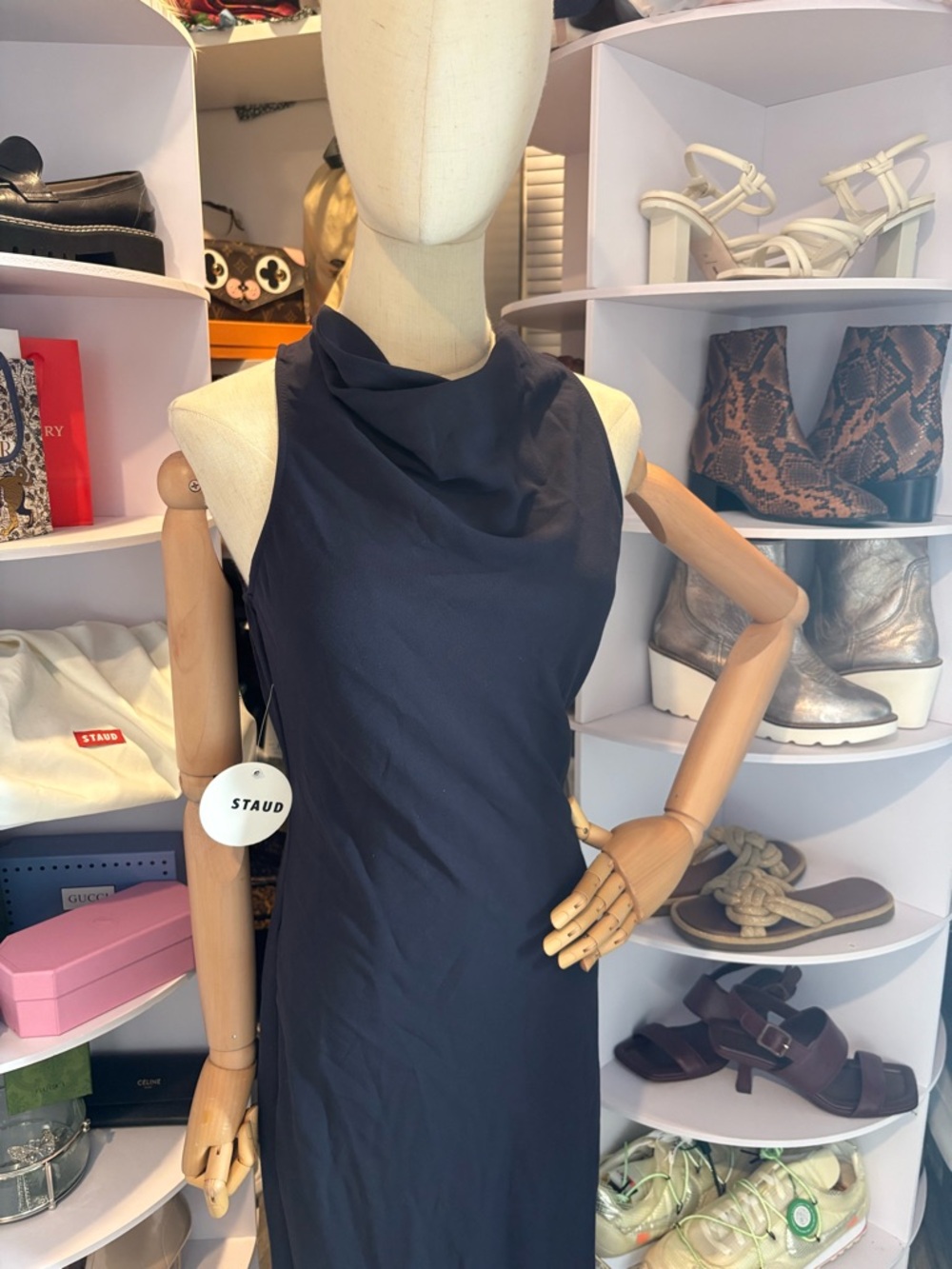 STAUD Shannon shell chain maxi dress in navy gold - S NWT - Picture 3 of 6